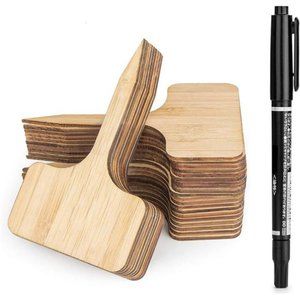 60pcs Bamboo Plant Labels (6 x 10 cm) with Bonus a Pen Vegetable Garden Markers